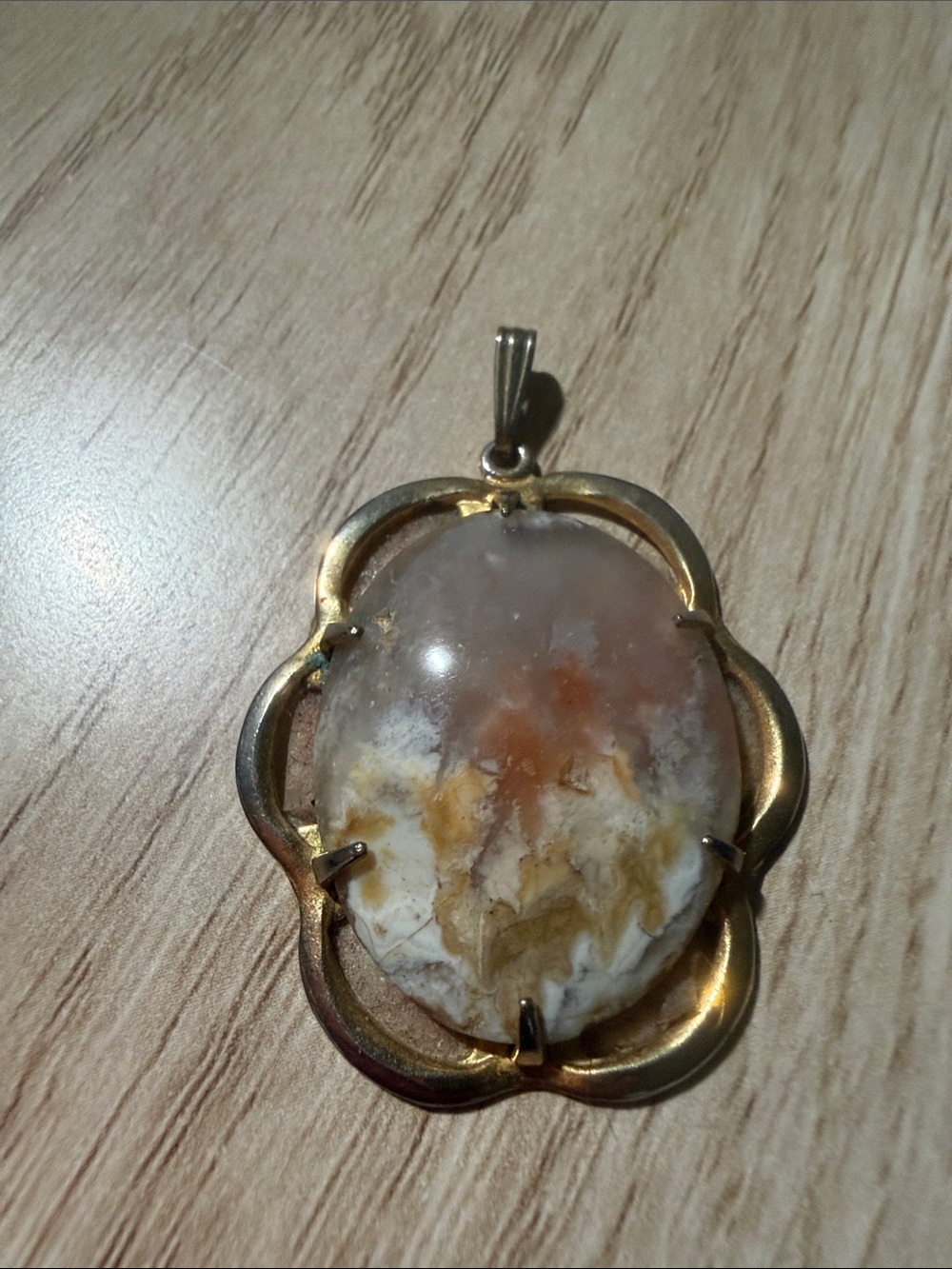 Gold-Tone Brown & Cream Agate Pendant Necklace - Picture 4 of 7